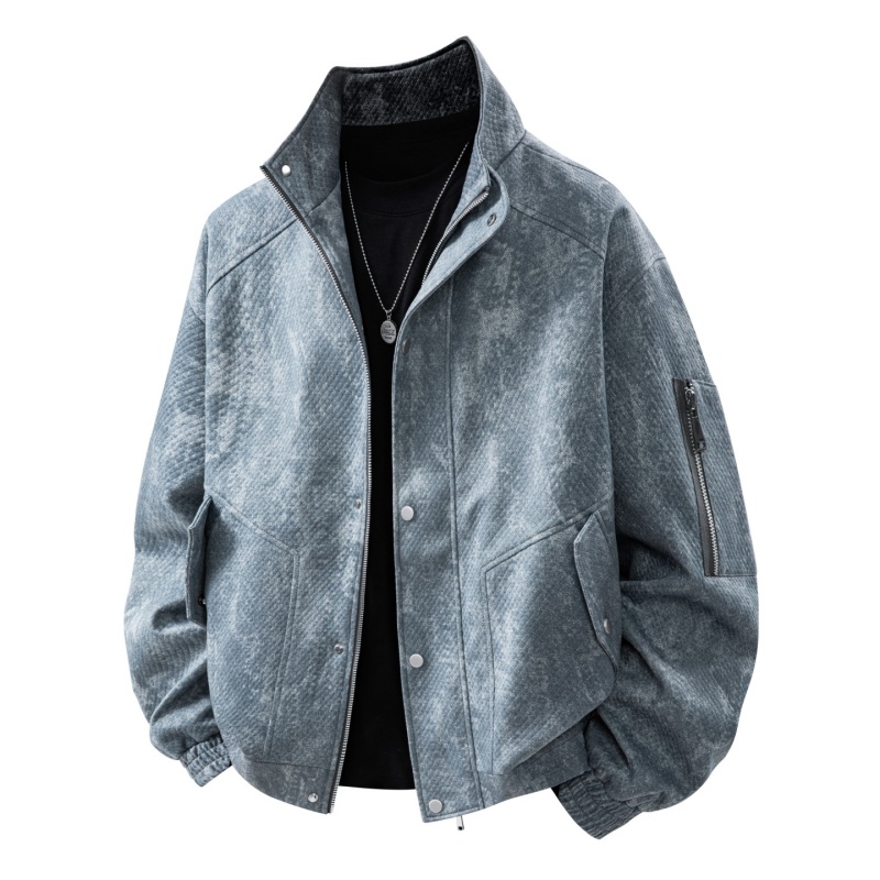 【M-7XL】夹克男国风大码新品提花仿牛仔面料翻领日常潮流韩版轻奢通勤外套风衣