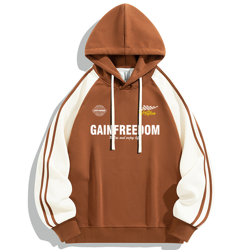青创优品春秋季新款拼色套头连帽卫衣男潮牌宽松运动休闲百搭情侣上衣