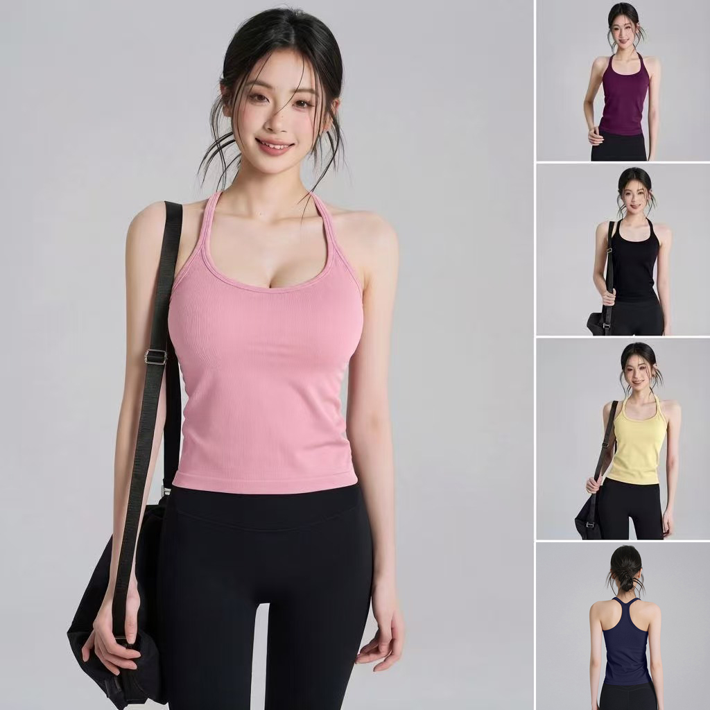 高品质爆款速干瑜伽背心女2026新款带胸垫工字防震一体式运动内衣女士外穿弹力吊带普拉提上衣
