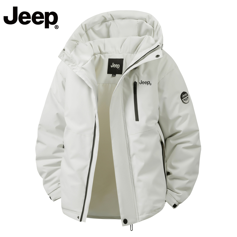 JEEP可授权【得物授权可铺】户外登山连帽羽绒服男女同款加绒加厚防水拉链保暖外套