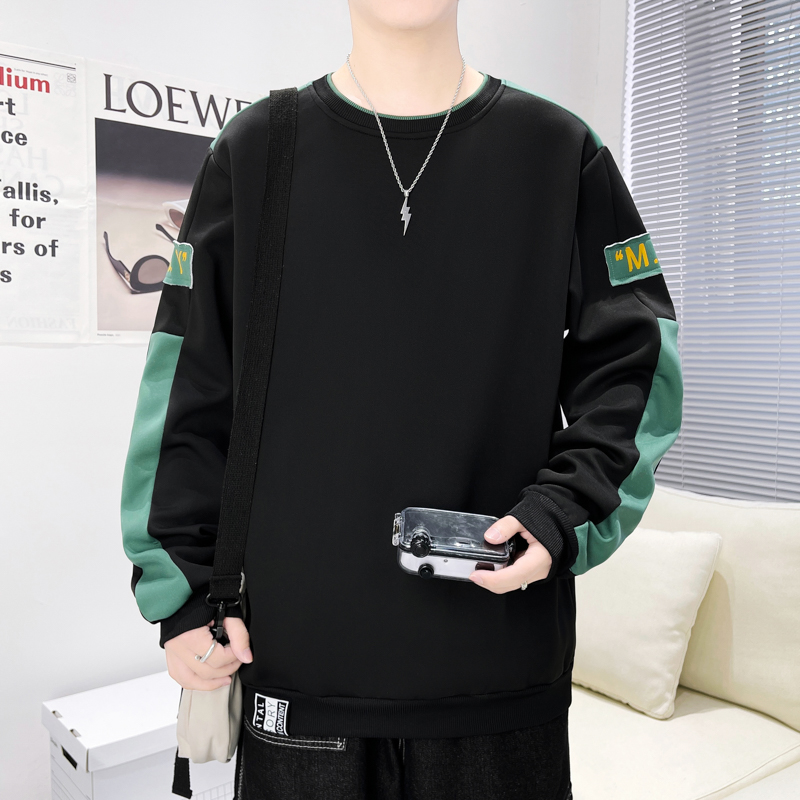 春季圆领卫衣男新款潮流百搭长袖上衣男款秋冬季加绒休闲运动外套